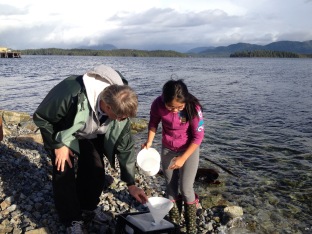 InFORMal Scientists, Vic Gladish and his student, collecting the November InFORM sample in Bella Bella on Friday the 13th.